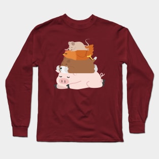 Pig Dog Chicken Mouse Stack Funny Long Sleeve T-Shirt